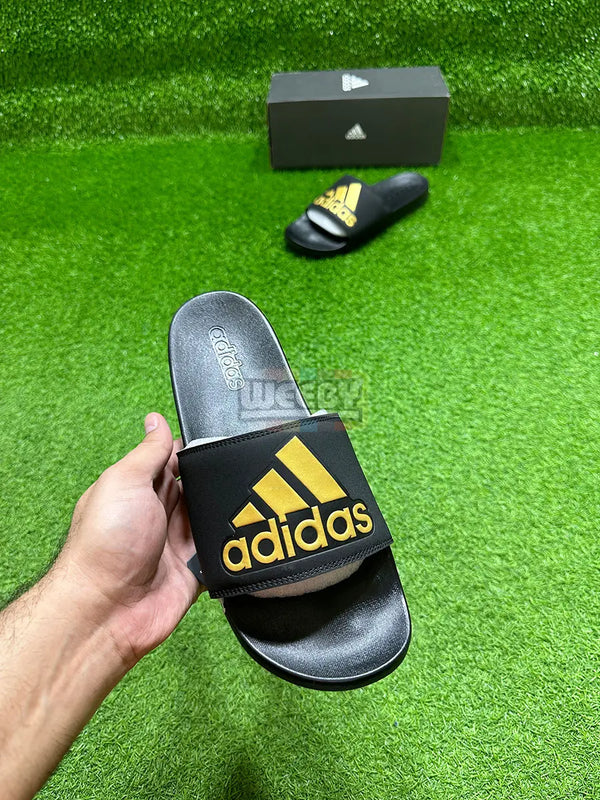 Adidas Logo Slides (Blk/Gold) (Extra Soft) buy online Pakistan - Weeby Shoes