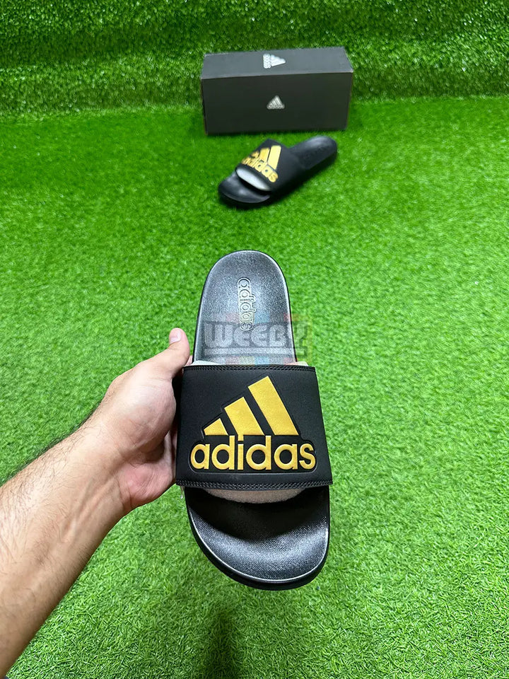 Adidas Logo Slides (Blk/Gold) (Extra Soft) buy online Pakistan - Weeby Shoes