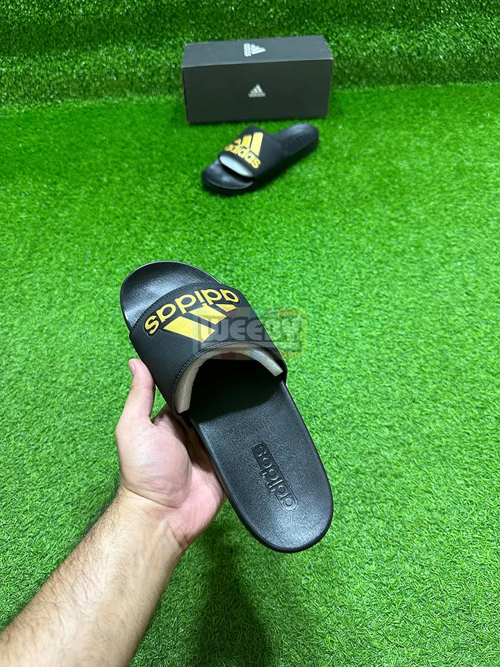 Adidas Logo Slides (Blk/Gold) (Extra Soft) buy online Pakistan - Weeby Shoes