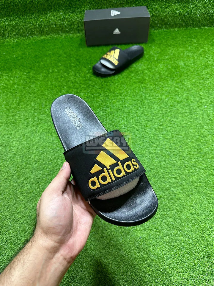 Adidas Logo Slides (Blk/Gold) (Extra Soft) buy online Pakistan - Weeby Shoes