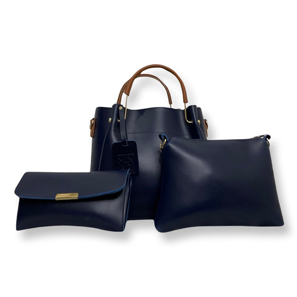 Helen 3 Piece Blue Handbag Set - Top Handle, Shoulder & Wallet