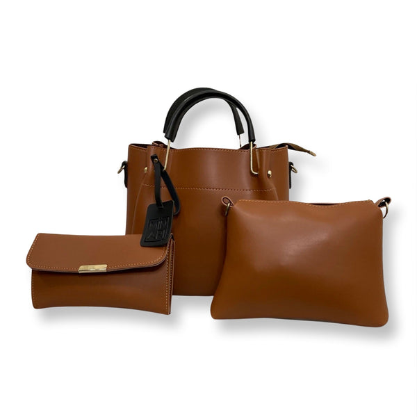 Helen 3 Piece Brown Handbag Set - Top Handle, Shoulder & Wallet