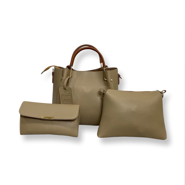 Helen 3 Piece Beige Handbag Set - Top Handle, Shoulder & Wallet