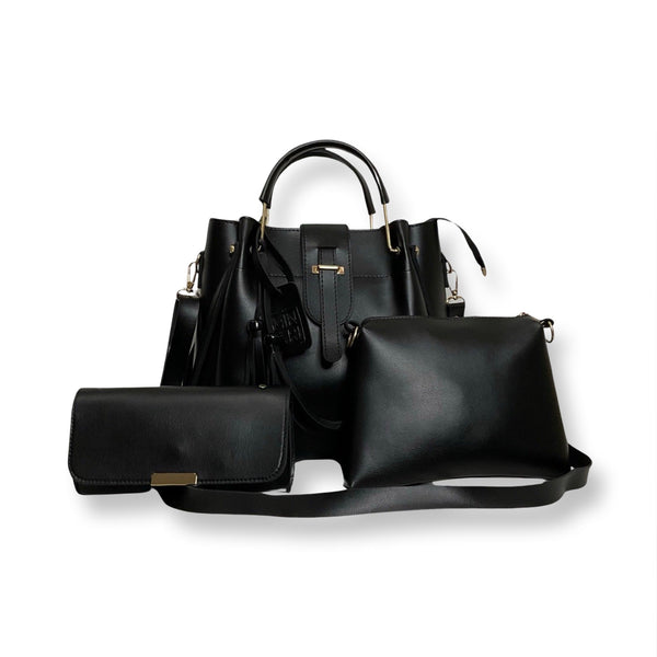Grace 3 Piece Black Bag Set - Top Handle, Shoulder & Wallet