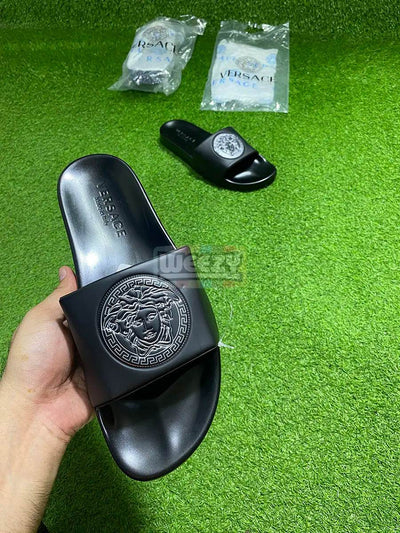 Versace Slide (Logo Pr) (Blk/Silver) (Premium Batch)