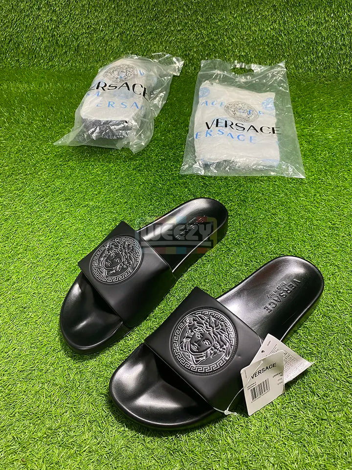 Versace Slide (Logo Pr) (Blk/Silver) (Premium Batch) buy online Pakistan - Weeby Shoes