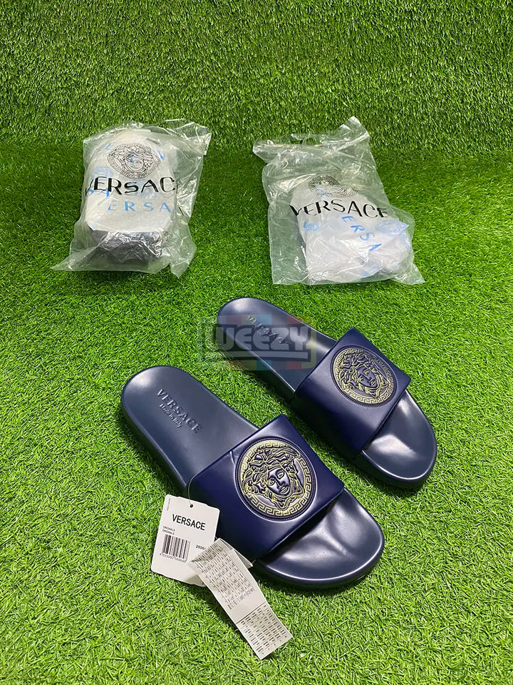 Versace Slide (Logo Pr) (N Blue/Gold) (Premium Batch) buy online Pakistan - Weeby Shoes